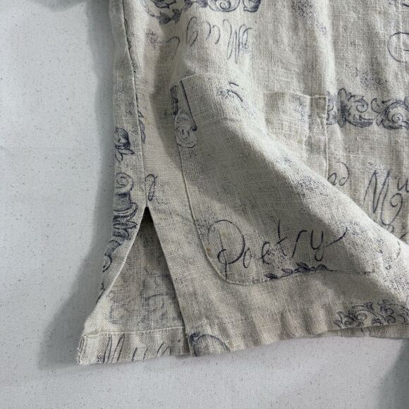 Vintage Sweet Jessie Tan 100% Linen Boxy Short Sleeve Shirt Poetry Size Small - Picture 7 of 10